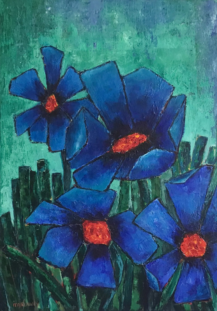 Blauwe Bloemen - Acryl op doek 80x60